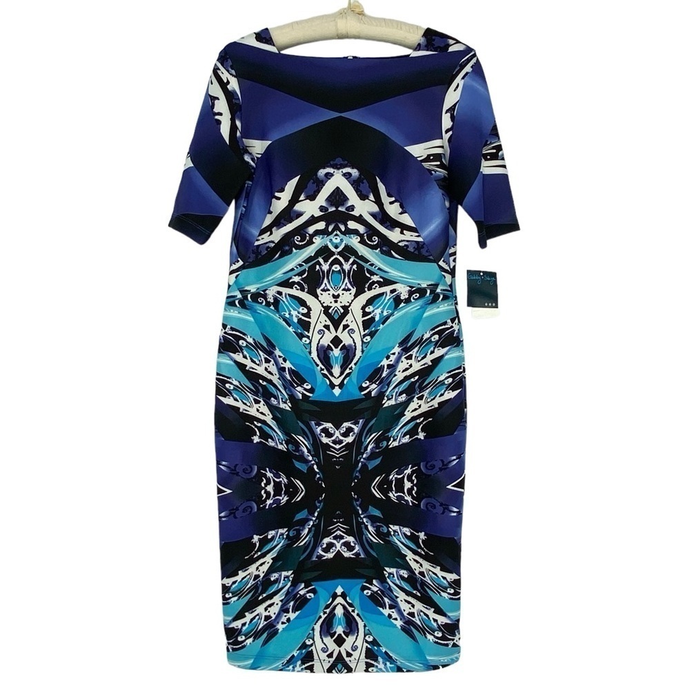Gabby Sky NWT turquoise, purple abstract midi dress wms sz 4